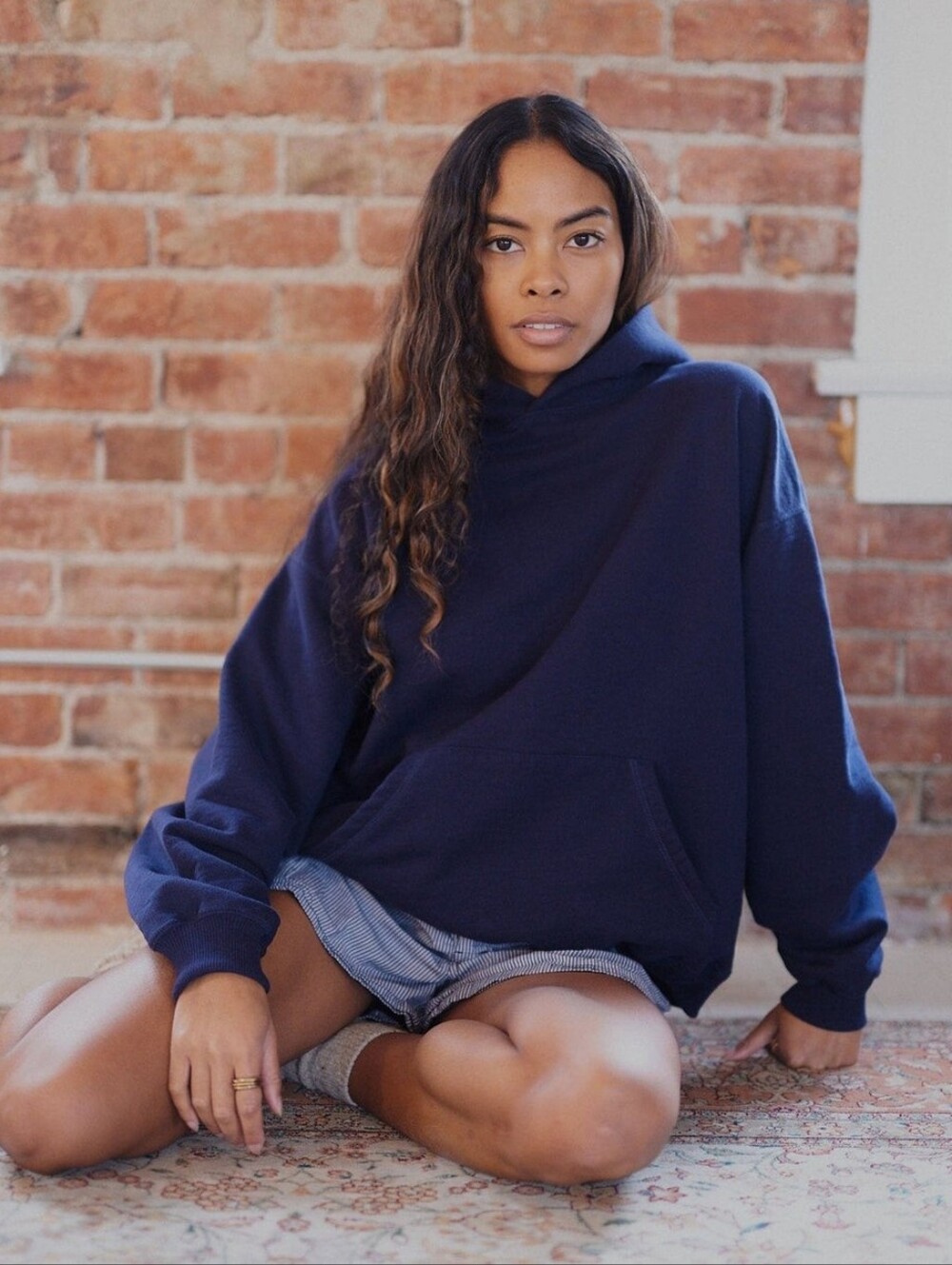 Okay To Rest Blank Hoodie In Navy Blue
